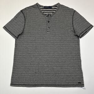 Polo Ralph Lauren Henley T-Shirt Men’s Large Gray Black Stripe PRL Logo